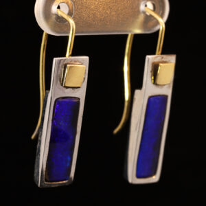 Sterling Silver and 18k Yellow Gold Blue Purple Solid Australian Boulder Opal Earrings