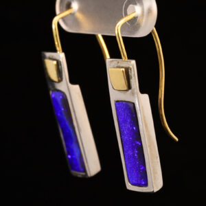 Sterling Silver and 18k Yellow Gold Blue Purple Solid Australian Boulder Opal Earrings