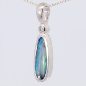 White Gold Blue Green Pink Solid Australian Boulder Opal Necklace Pendant with Diamond