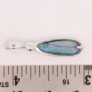 White Gold Blue Green Pink Solid Australian Boulder Opal Necklace Pendant with Diamond