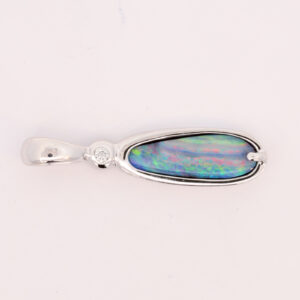 White Gold Blue Green Pink Solid Australian Boulder Opal Necklace Pendant with Diamond