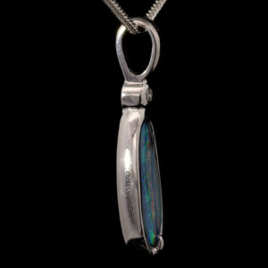 White Gold Blue Green Pink Solid Australian Boulder Opal Necklace Pendant with Diamond