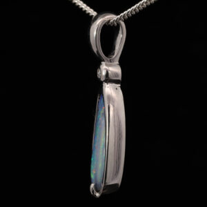 White Gold Blue Green Pink Solid Australian Boulder Opal Necklace Pendant with Diamond