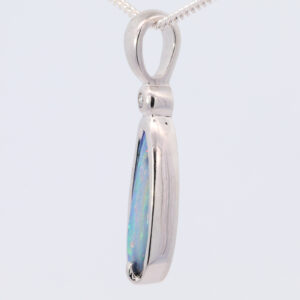 White Gold Blue Green Pink Solid Australian Boulder Opal Necklace Pendant with Diamond