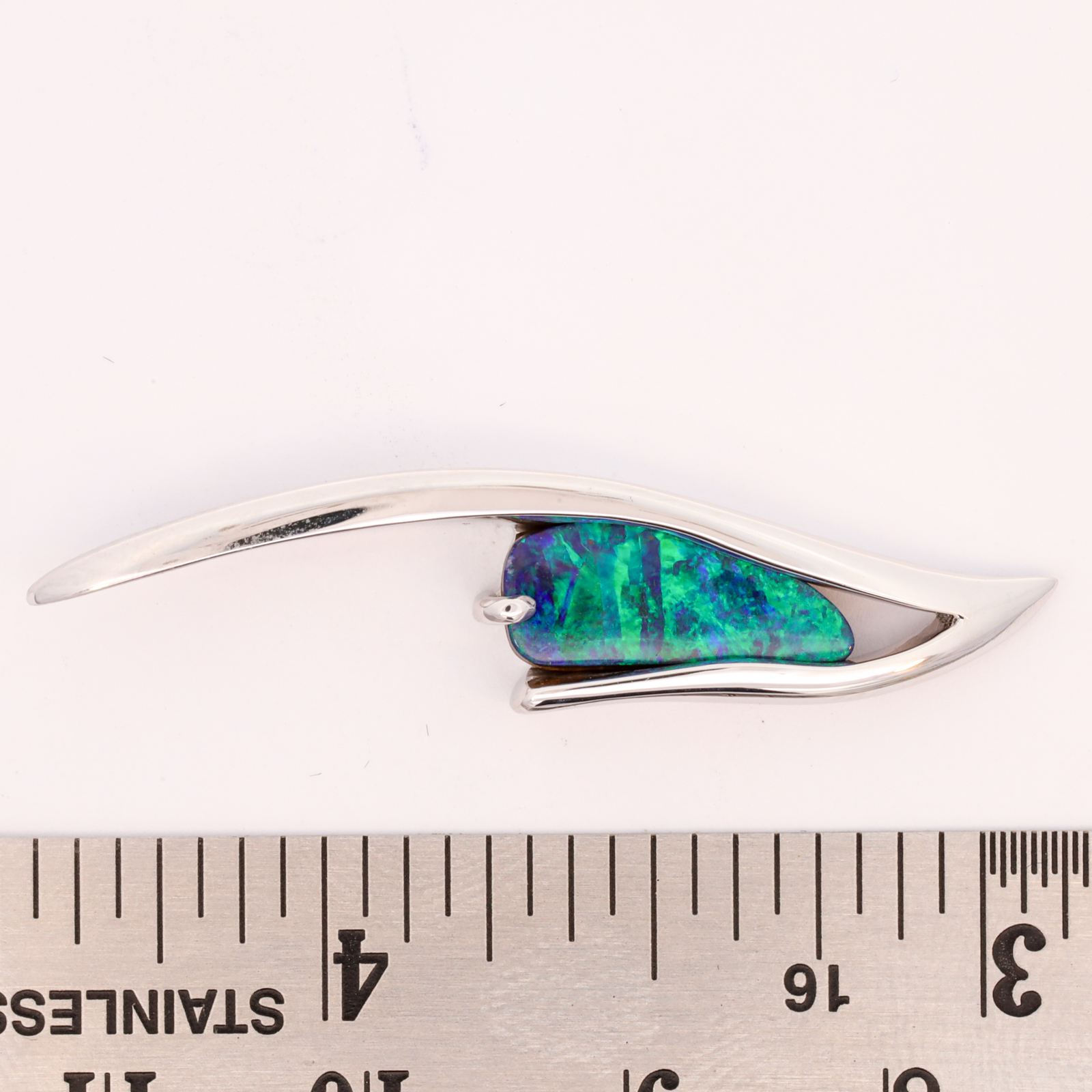 White Gold Blue Green Solid Australian Boulder Opal Necklace Pendant
