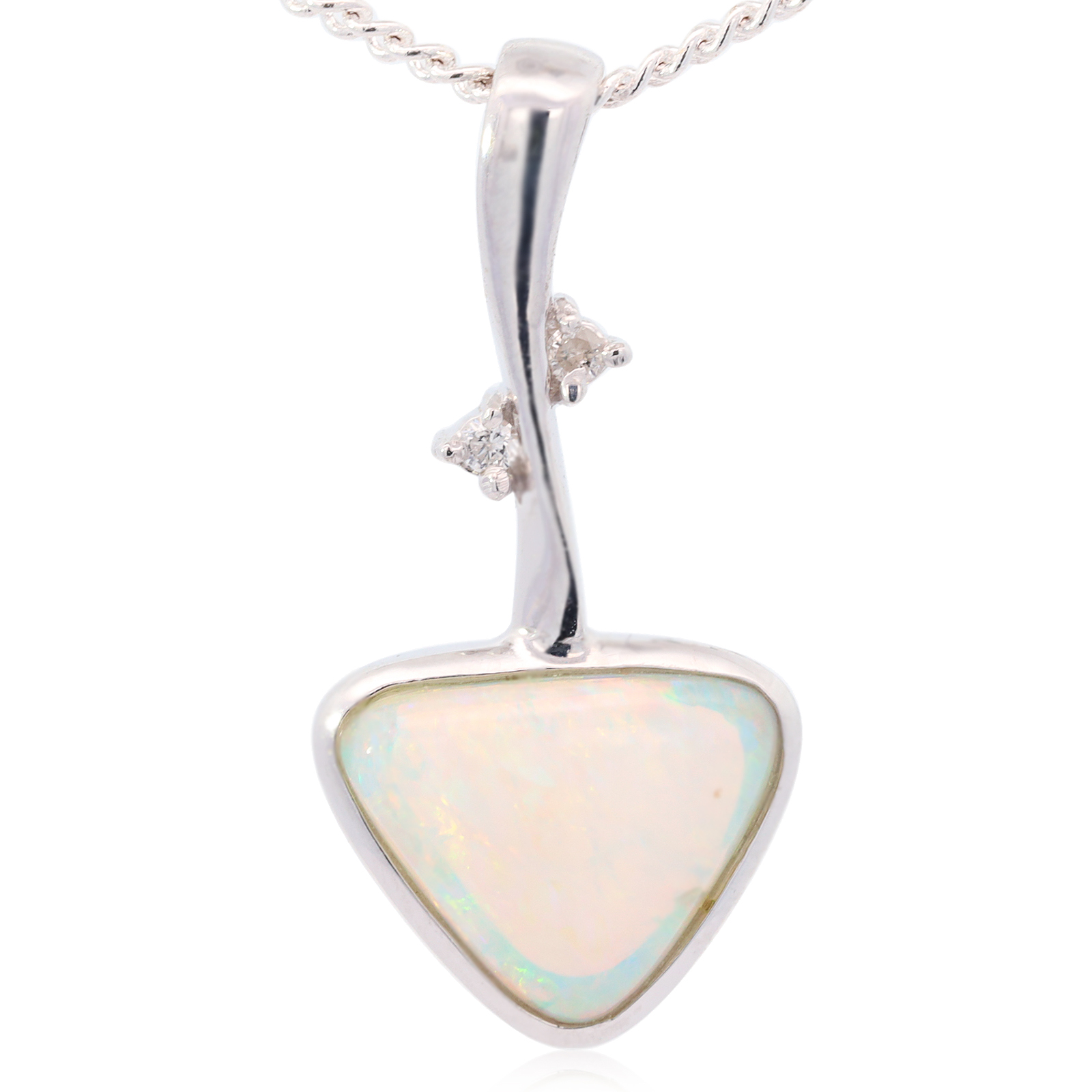 White Gold Blue Green Yellow Orange Solid Australian Crystal Opal and Diamond Necklace Pendant