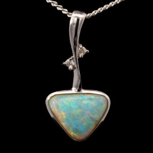 White Gold Blue Green Yellow Orange Solid Australian Crystal Opal and Diamond Necklace Pendant