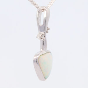 White Gold Blue Green Yellow Orange Solid Australian Crystal Opal and Diamond Necklace Pendant