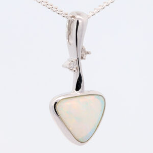 White Gold Blue Green Yellow Orange Solid Australian Crystal Opal and Diamond Necklace Pendant