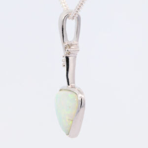 White Gold Blue Green Yellow Orange Solid Australian Crystal Opal and Diamond Necklace Pendant