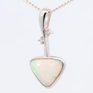 White Gold Blue Green Yellow Orange Solid Australian Crystal Opal and Diamond Necklace Pendant