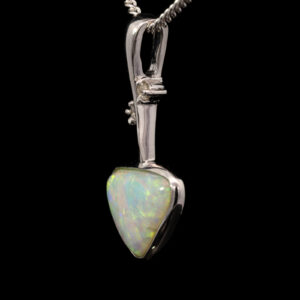 White Gold Blue Green Yellow Orange Solid Australian Crystal Opal and Diamond Necklace Pendant