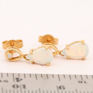 Yellow Gold Blue Green Yellow Orange Solid Australian Crystal Opal and Diamond Earrings