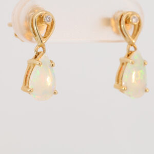 Yellow Gold Blue Green Yellow Orange Crystal Opal and Diamond Earrings