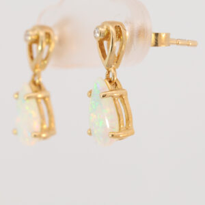 Yellow Gold Blue Green Yellow Orange Solid Australian Crystal Opal and Diamond Earrings