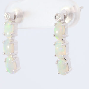 White Gold Blue Green Yellow Orange Solid Australian Crystal Opal and Diamond Earrings