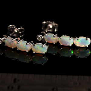 White Gold Blue Green Yellow Orange Solid Australian Crystal Opal and Diamond Earrings