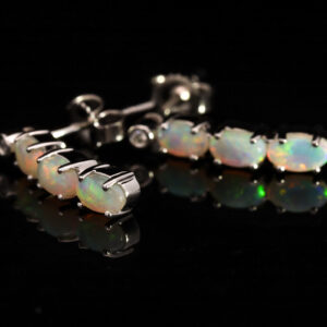 White Gold Blue Green Yellow Orange Solid Australian Crystal Opal and Diamond Earrings