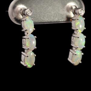 White Gold Blue Green Yellow Orange Solid Australian Crystal Opal and Diamond Earrings