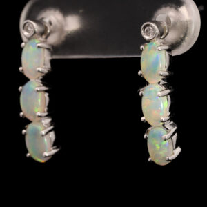 White Gold Blue Green Yellow Orange Solid Australian Crystal Opal and Diamond Earrings