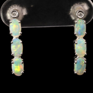 White Gold Blue Green Yellow Orange Solid Australian Crystal Opal and Diamond Earrings