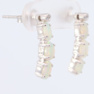 White Gold Blue Green Yellow Orange Solid Australian Crystal Opal and Diamond Earrings