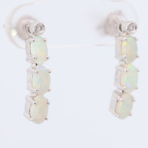 White Gold Blue Green Yellow Orange Solid Australian Crystal Opal and Diamond Earrings