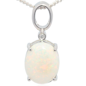White Gold Blue Green Yellow Orange Pink Solid Australian Crystal Opal and Diamond Necklace Pendant