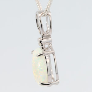 White Gold Blue Green Yellow Orange Pink Solid Australian Crystal Opal and Diamond Necklace Pendant