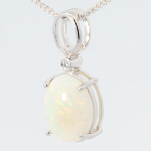 White Gold Blue Green Yellow Orange Pink Solid Australian Crystal Opal and Diamond Necklace Pendant