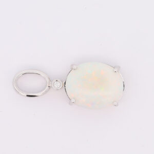 White Gold Blue Green Yellow Orange Pink Solid Australian Crystal Opal and Diamond Necklace Pendant