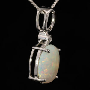 White Gold Blue Green Yellow Orange Pink Solid Australian Crystal Opal and Diamond Necklace Pendant