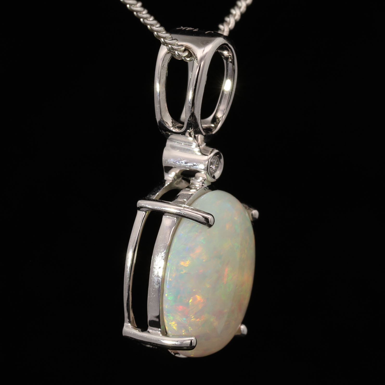 White Gold Blue Green Yellow Orange Pink Solid Australian Crystal Opal and Diamond Necklace Pendant