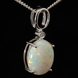 White Gold Blue Green Yellow Orange Pink Solid Australian Crystal Opal and Diamond Necklace Pendant