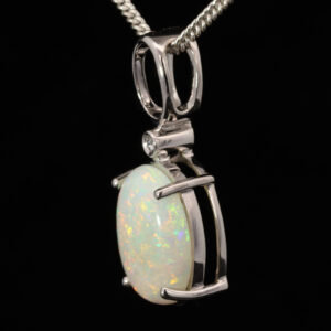 White Gold Blue Green Yellow Orange Pink Solid Australian Crystal Opal and Diamond Necklace Pendant