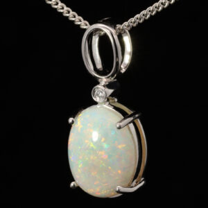 White Gold Blue Green Yellow Orange Pink Solid Australian Crystal Opal and Diamond Necklace Pendant