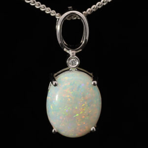 White Gold Blue Green Yellow Orange Pink Solid Australian Crystal Opal and Diamond Necklace Pendant