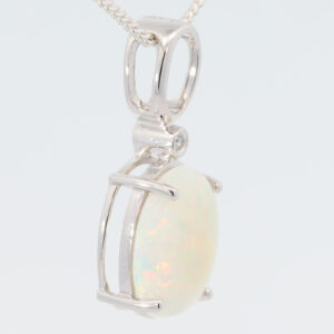 White Gold Blue Green Yellow Orange Pink Solid Australian Crystal Opal and Diamond Necklace Pendant