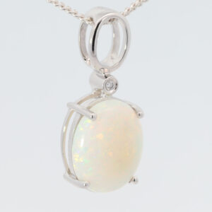 White Gold Blue Green Yellow Orange Pink Solid Australian Crystal Opal and Diamond Necklace Pendant