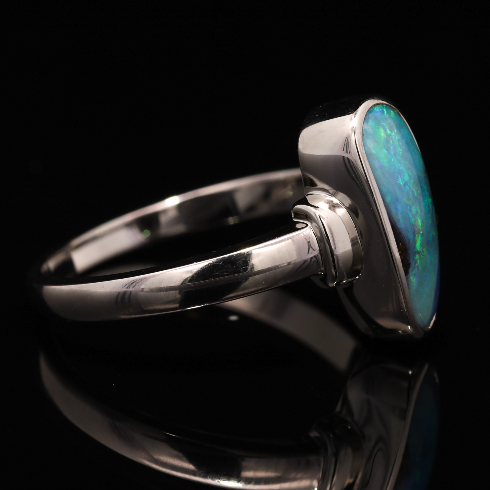 Sterling Silver Blue Green Solid Australian Boulder Opal Ring
