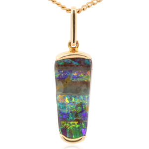 Yellow Gold Blue Green Yellow Orange Red Boulder Opal Necklace Pendant