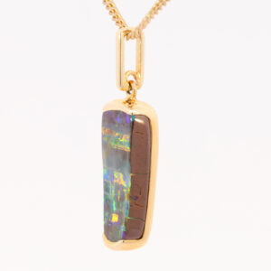 Yellow Gold Blue Green Yellow Orange Red Boulder Opal Necklace Pendant