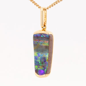 Yellow Gold Blue Green Yellow Orange Red Boulder Opal Necklace Pendant