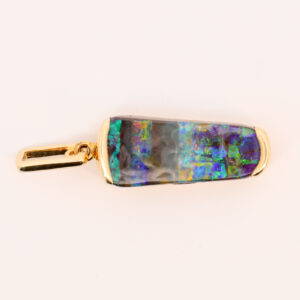 Yellow Gold Blue Green Yellow Orange Red Boulder Opal Necklace Pendant