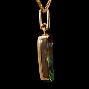 Yellow Gold Blue Green Yellow Orange Red Boulder Opal Necklace Pendant