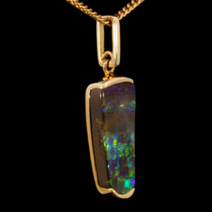 Yellow Gold Blue Green Yellow Orange Red Boulder Opal Necklace Pendant