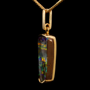 Yellow Gold Blue Green Yellow Orange Red Boulder Opal Necklace Pendant