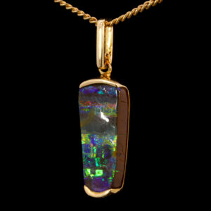 Yellow Gold Blue Green Yellow Orange Red Boulder Opal Necklace Pendant