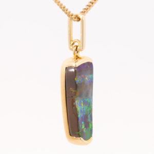 Yellow Gold Blue Green Yellow Orange Red Boulder Opal Necklace Pendant