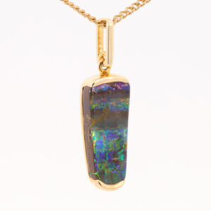 Yellow Gold Blue Green Yellow Orange Red Boulder Opal Necklace Pendant